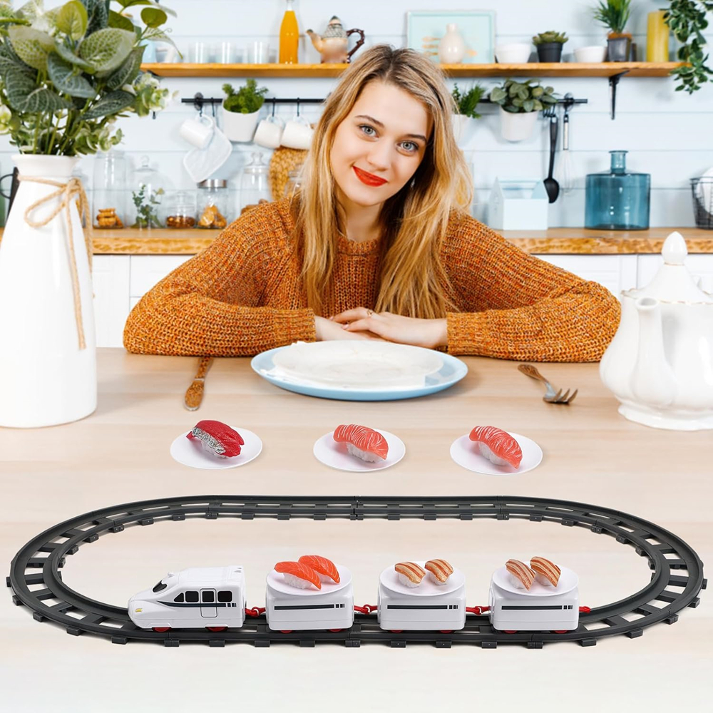 Kids Toys Kitchen Set - Electric Sushi Train Set Rotating Food