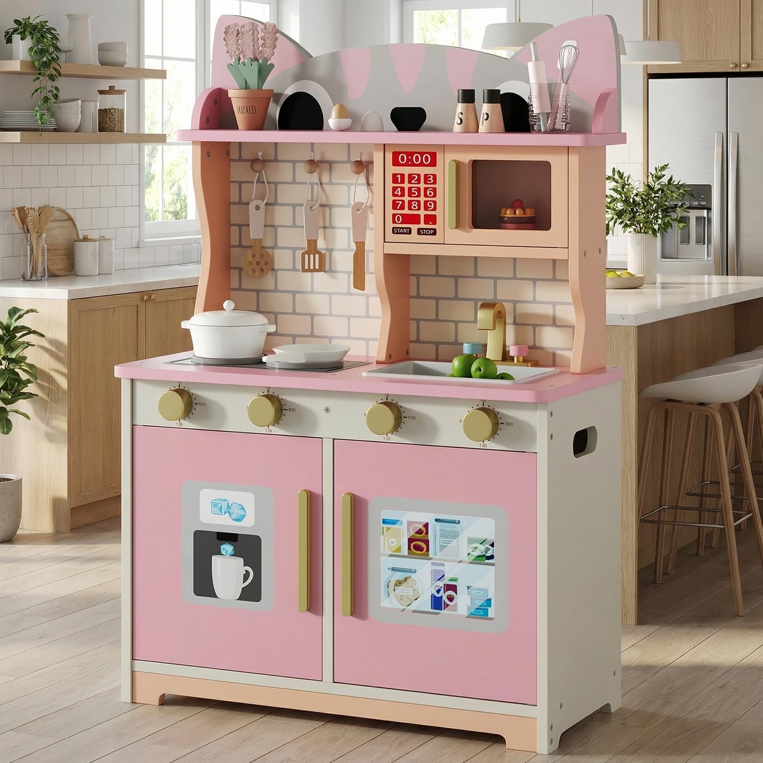 Pink Cat Design Wooden Play Ki - Kids Toys Kitchen Set recension och pris