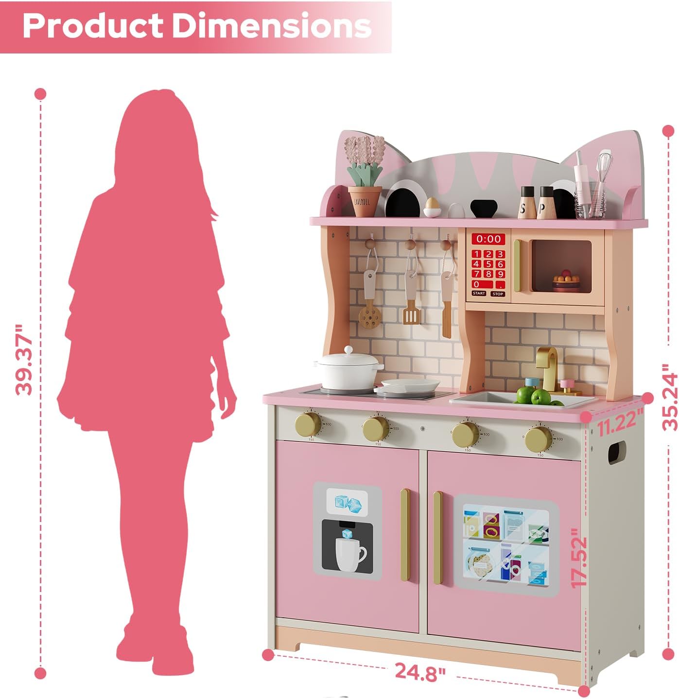 Pink Cat Design Wooden Play Ki - Kids Toys Kitchen Set recension och pris