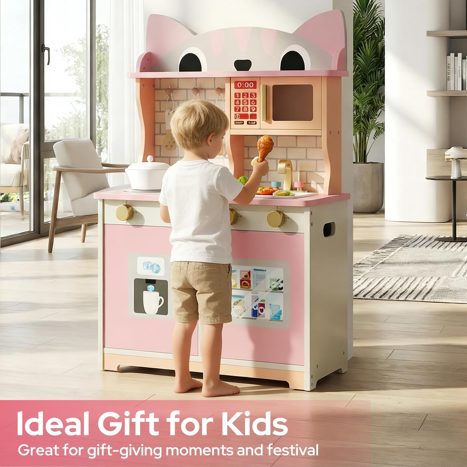 Pink Cat Design Wooden Play Ki - Kids Toys Kitchen Set recension och pris