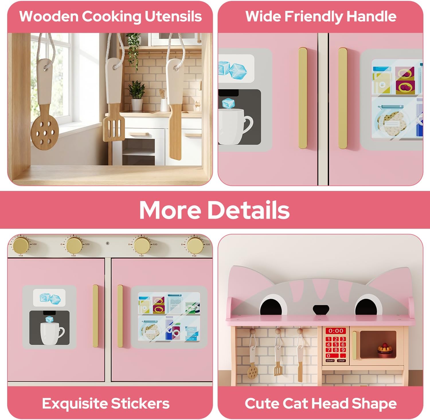 Pink Cat Design Wooden Play Ki - Kids Toys Kitchen Set recension och pris